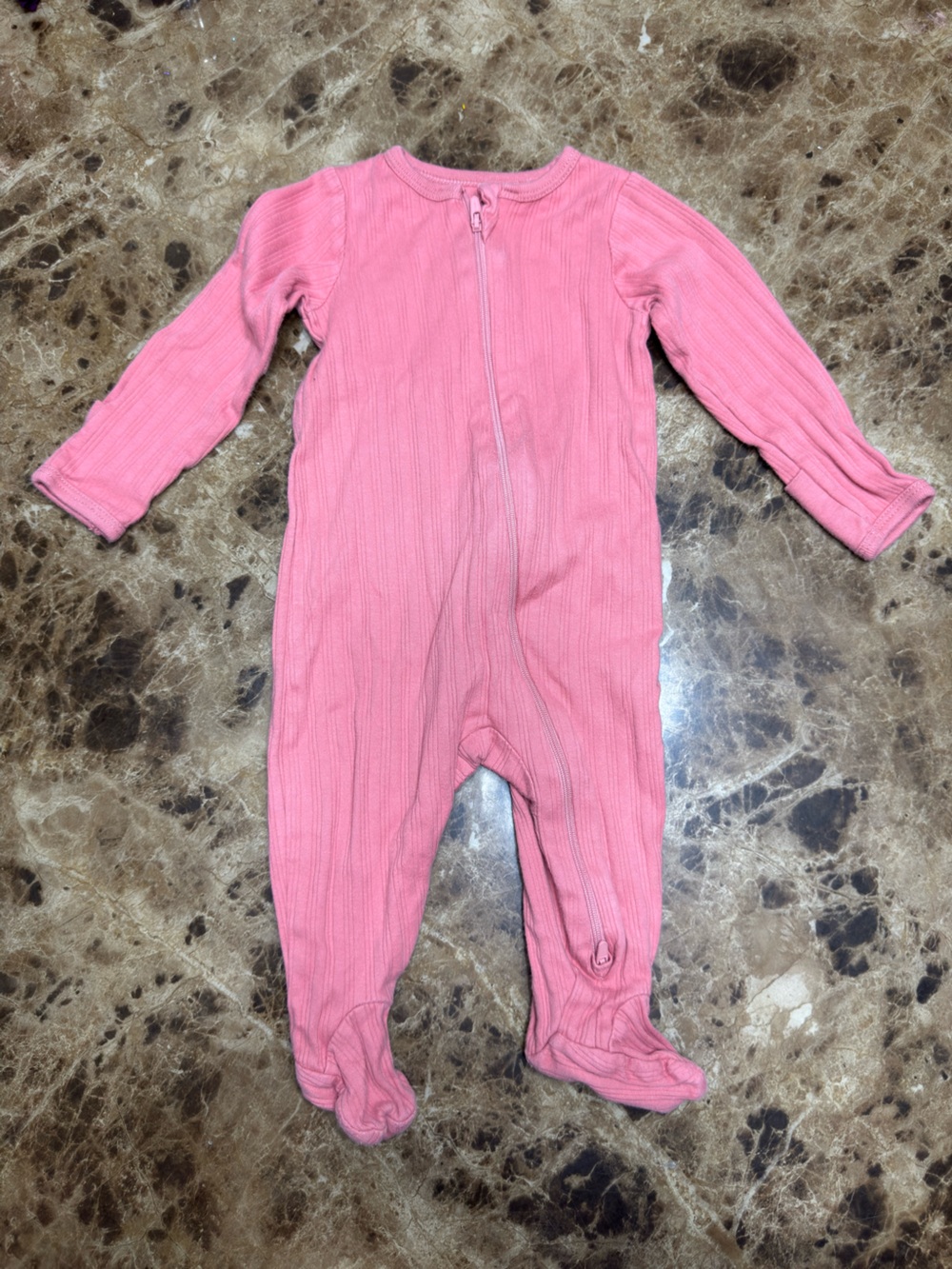 Kids Ribbed Pink One-Piece Zip Footed Sleeper